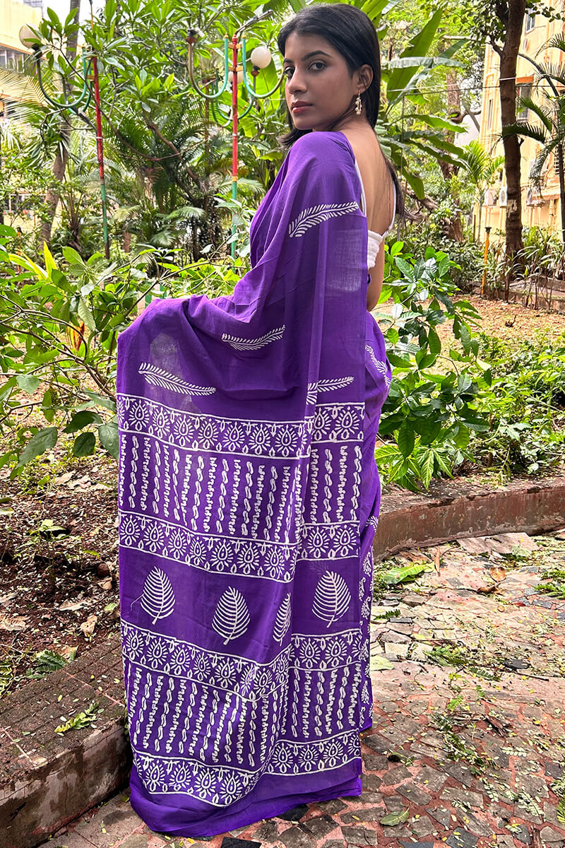 Whimsical 1 Minute Ready To Wear Purple Mul Cotton Digital Printed Saree With Pocket