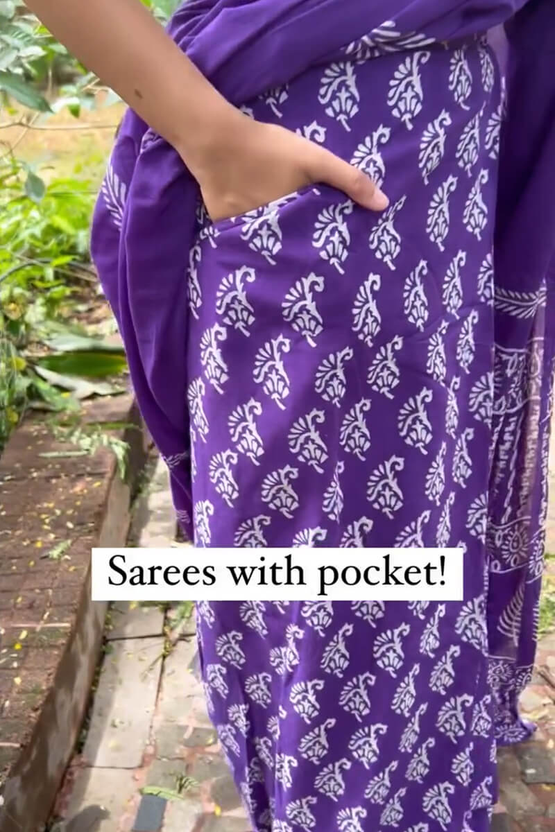 Whimsical 1 Minute Ready To Wear Purple Mul Cotton Digital Printed Saree With Pocket