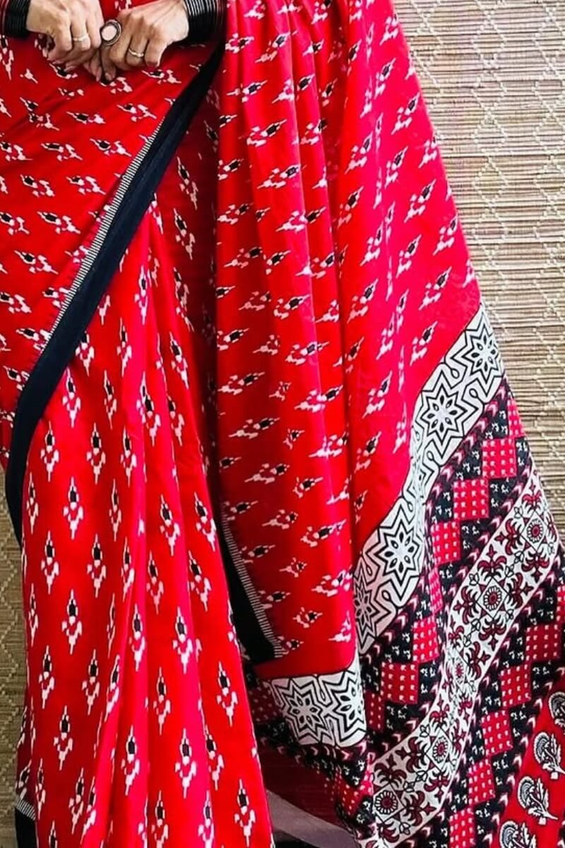 Sizzling 1 Minute Ready To Wear Red Mul Cotton Digital Printed Saree
