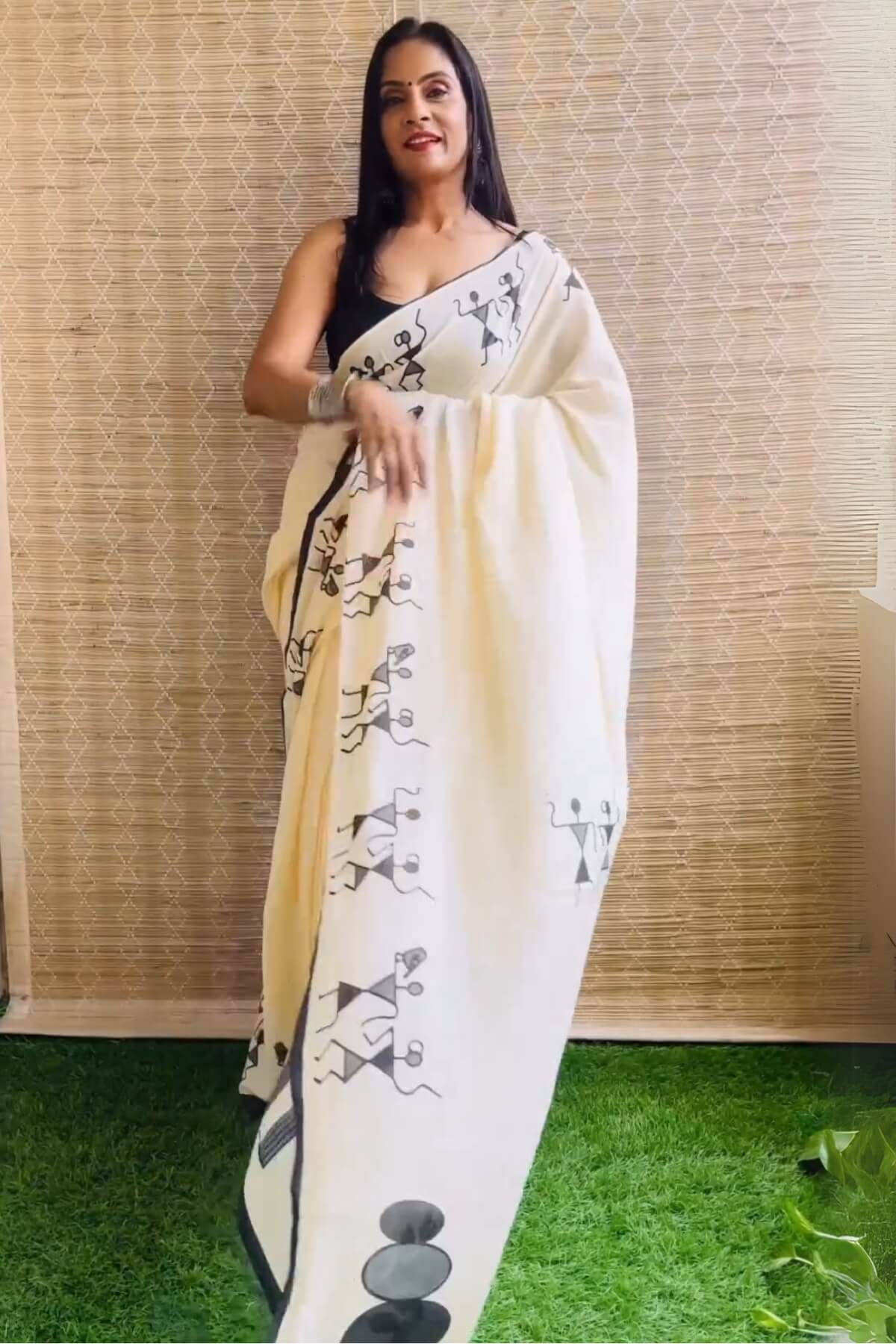Propinquity 1 Minute Ready To Wear Beige Mul Cotton Digital Printed Saree