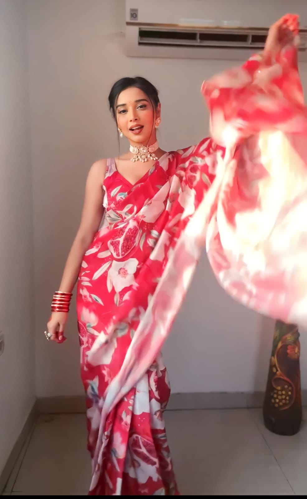 Lovely 1-Minute Ready To Wear Red Georgette Saree