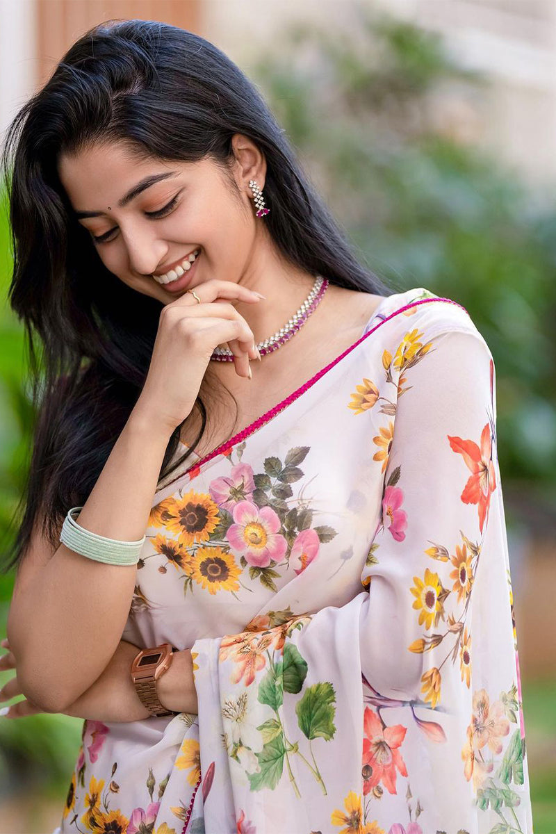 Elegant 1-Minute Ready To Wear White Georgette Saree