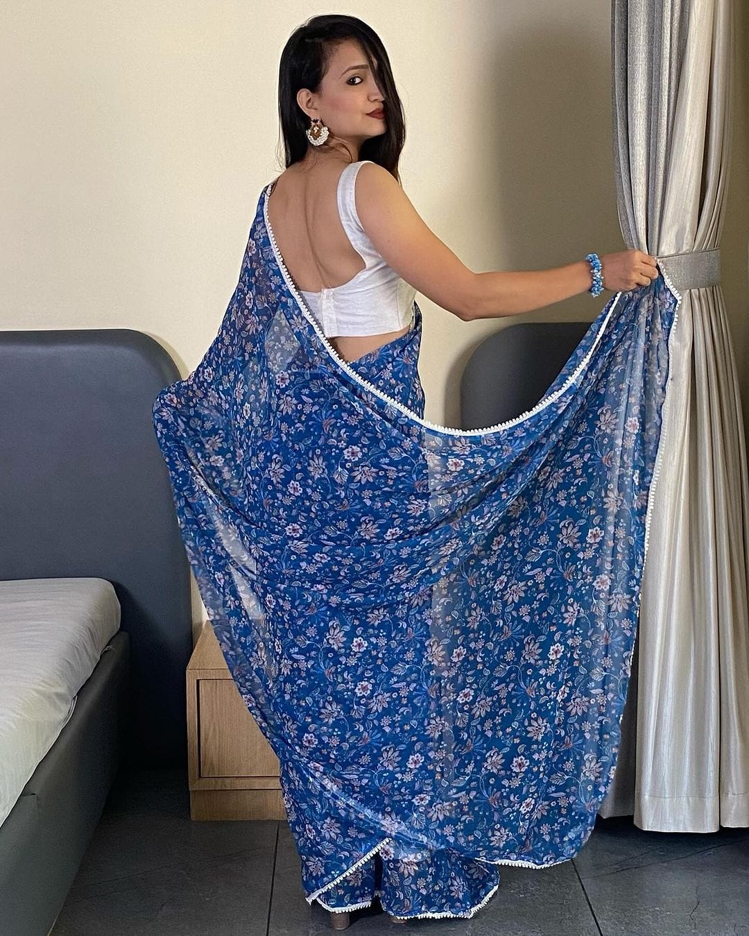Enthralling 1-Minute Ready To Wear Blue Georgette Saree