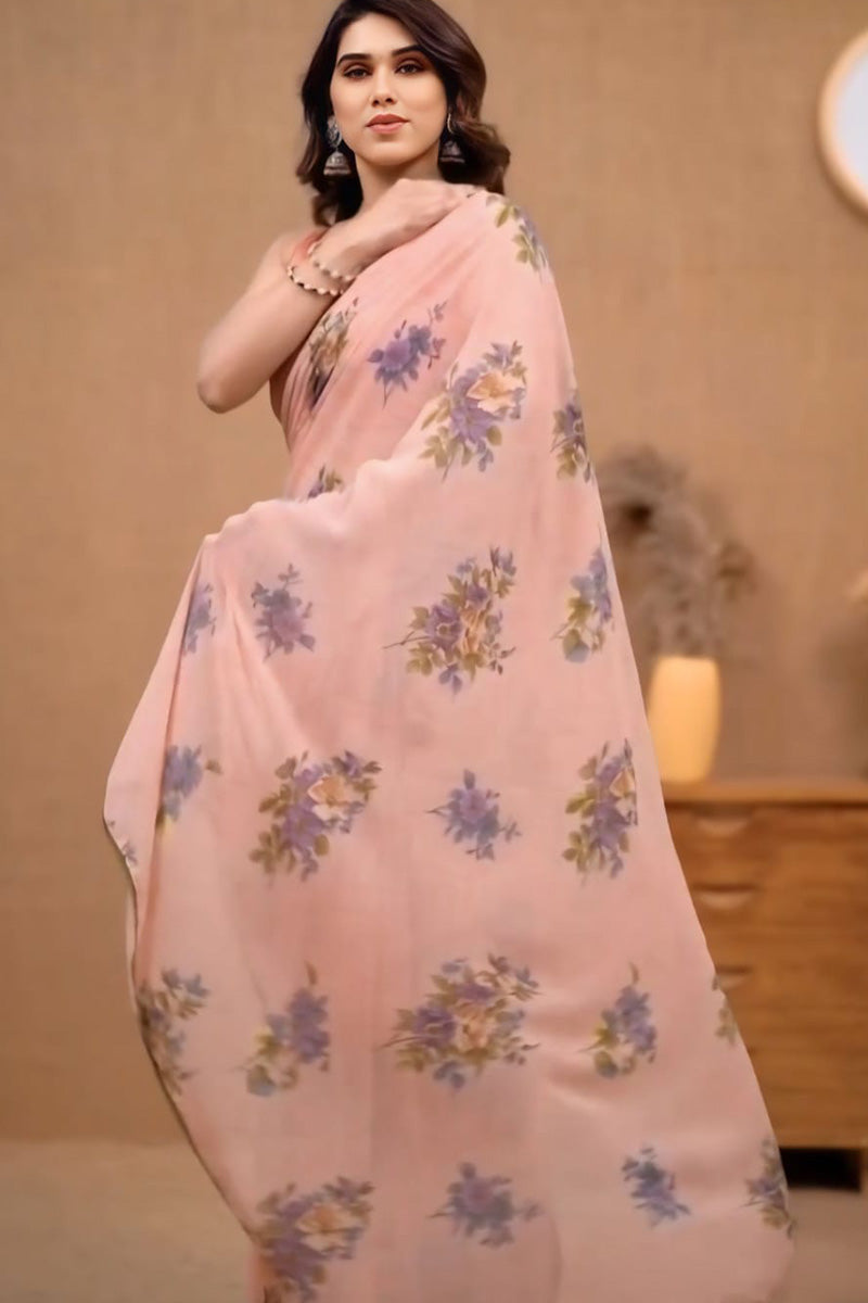 Elegant 1-Minute Ready To Wear Peach Georgette Saree