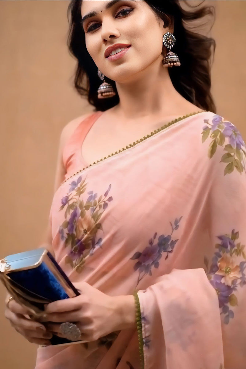 Elegant 1-Minute Ready To Wear Peach Georgette Saree