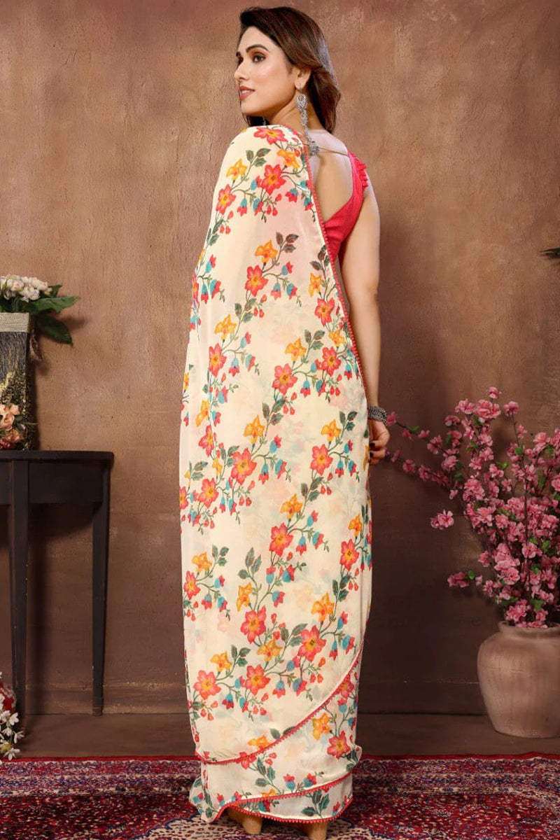 Enamoring 1-Minute Ready To Wear Beige Georgette Saree