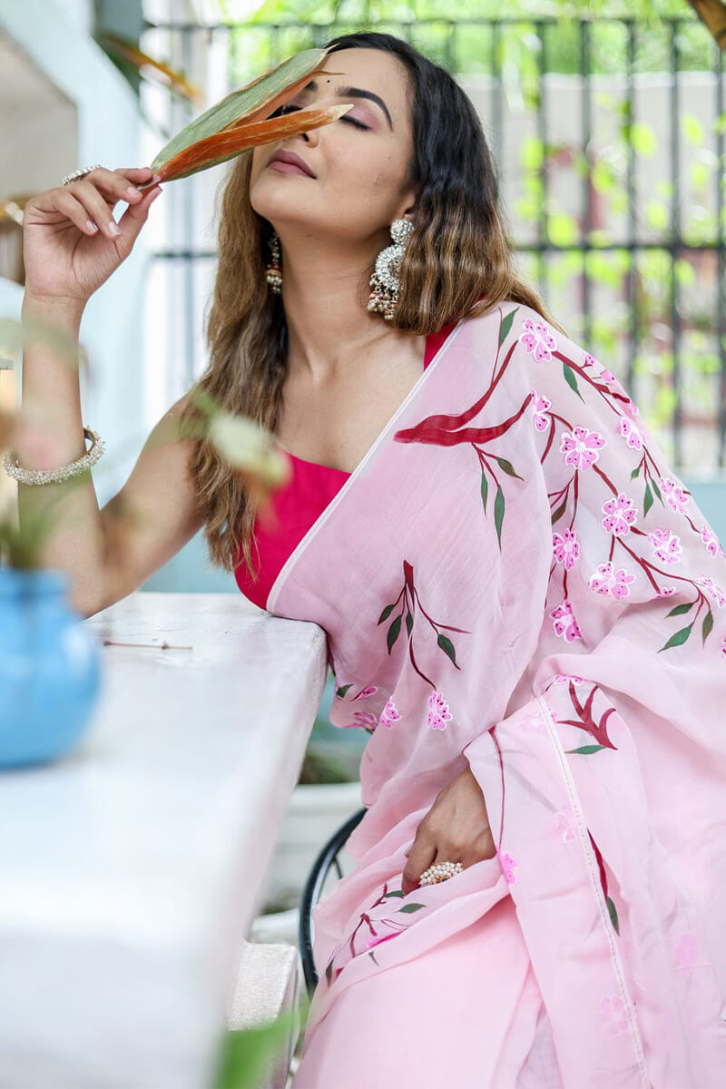 Super Extravagant 1-Minute Ready To Wear Pink Georgette Saree