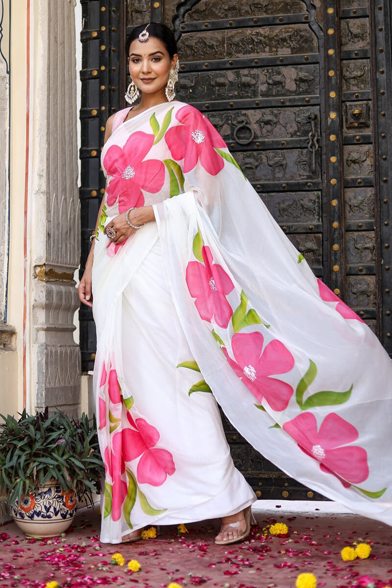 Magnificat 1-Minute Ready To Wear Off White Georgette Saree